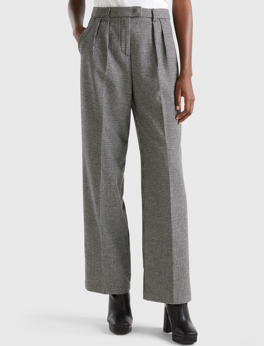 Kadın Pembe Mix Kazayağı Desenli Geniş Paça Pantolon Kadın Pembe Mix Kazayağı Desenli Geniş Paça Pantolon