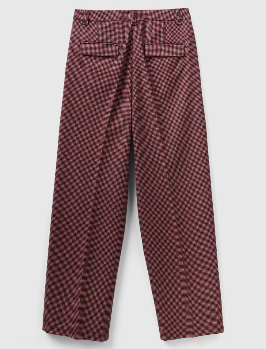 Kadın Pembe Mix Kazayağı Desenli Geniş Paça Pantolon Kadın Pembe Mix Kazayağı Desenli Geniş Paça Pantolon