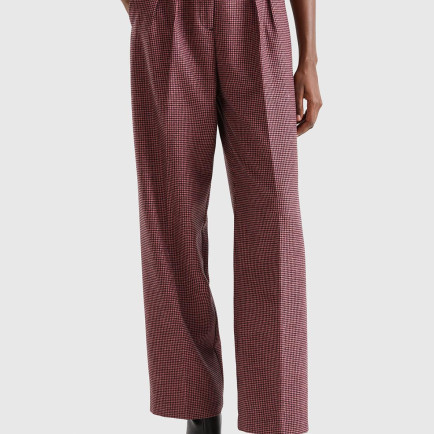 Kadın Pembe Mix Kazayağı Desenli Geniş Paça Pantolon