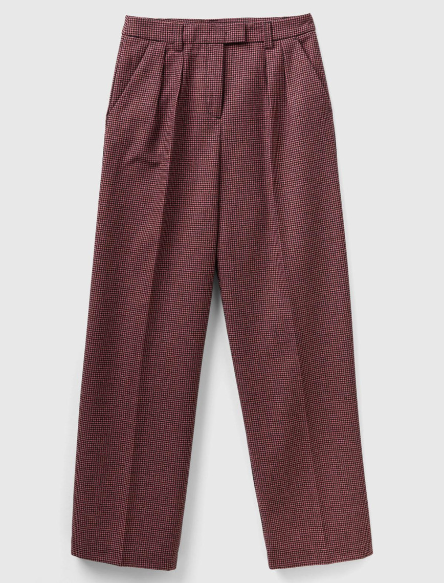 Kadın Pembe Mix Kazayağı Desenli Geniş Paça Pantolon Kadın Pembe Mix Kazayağı Desenli Geniş Paça Pantolon