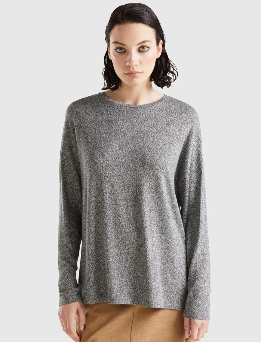 Kadın Antrasit Melanj Uzun Kollu Viskoz T-Shirt