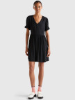 Kadın Siyah %100 Viskoz V Yaka Kısa Kollu Elbise Kadın Siyah %100 Viskoz V Yaka Kısa Kollu Elbise