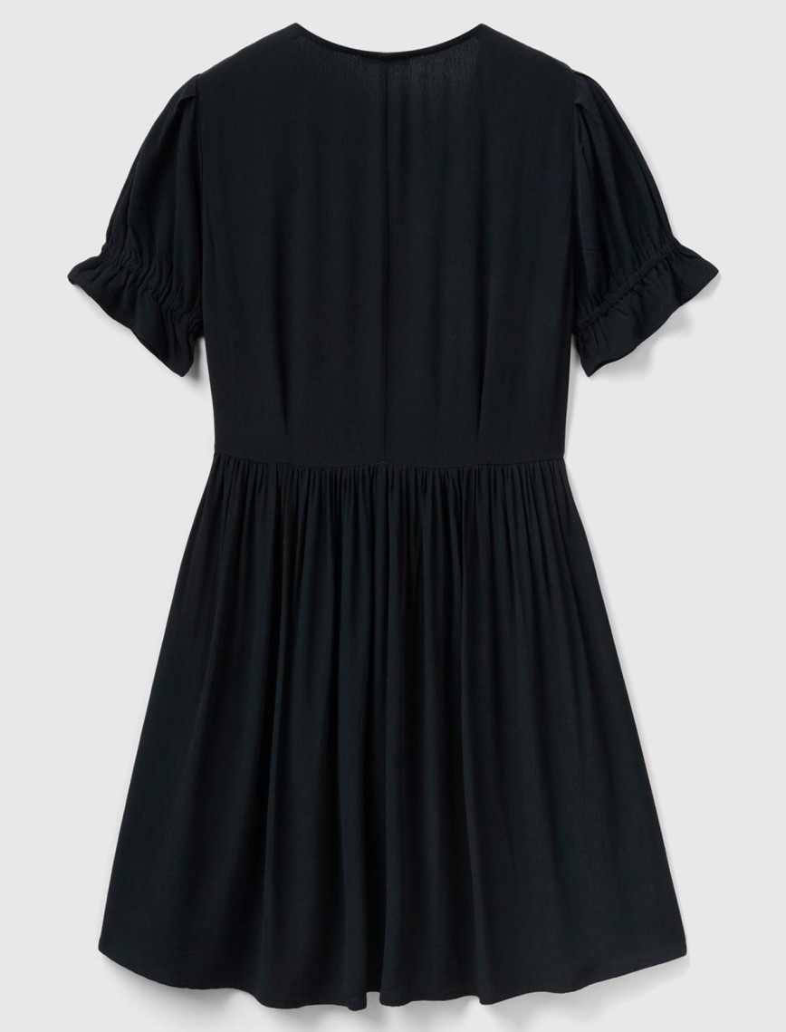 Kadın Siyah %100 Viskoz V Yaka Kısa Kollu Elbise Kadın Siyah %100 Viskoz V Yaka Kısa Kollu Elbise