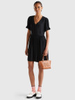 Kadın Siyah %100 Viskoz V Yaka Kısa Kollu Elbise Kadın Siyah %100 Viskoz V Yaka Kısa Kollu Elbise