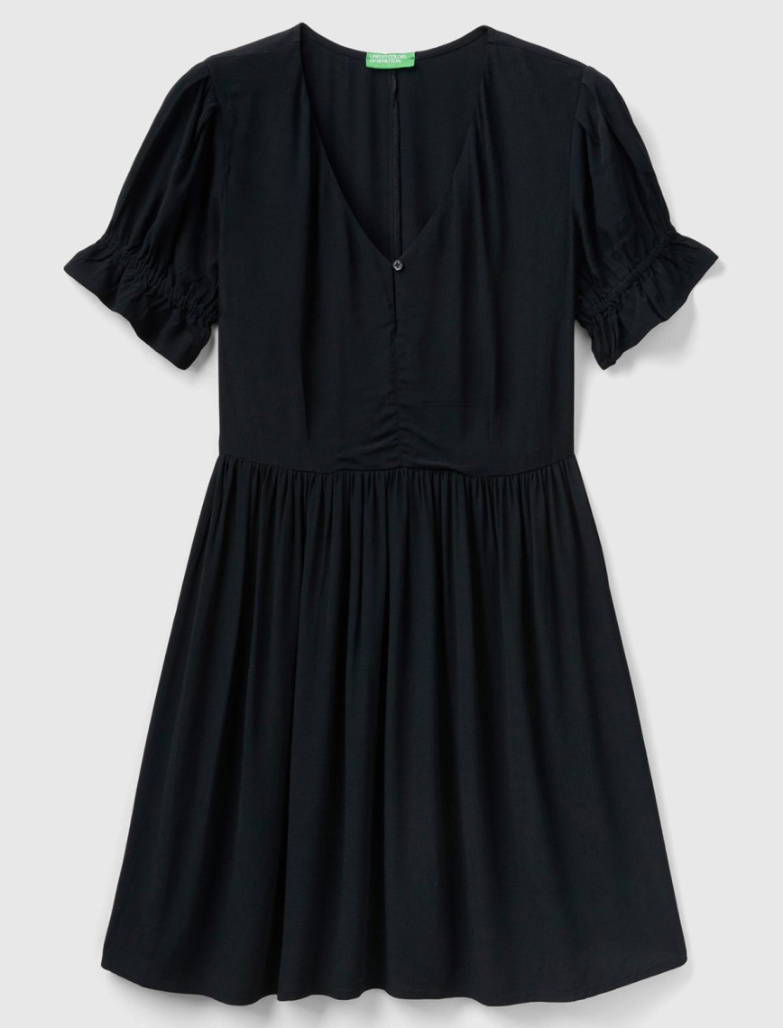 Kadın Siyah %100 Viskoz V Yaka Kısa Kollu Elbise Kadın Siyah %100 Viskoz V Yaka Kısa Kollu Elbise