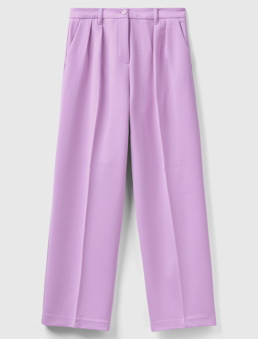 Kadın Lila Poliviskoz Bol Paça Pileli Pantolon