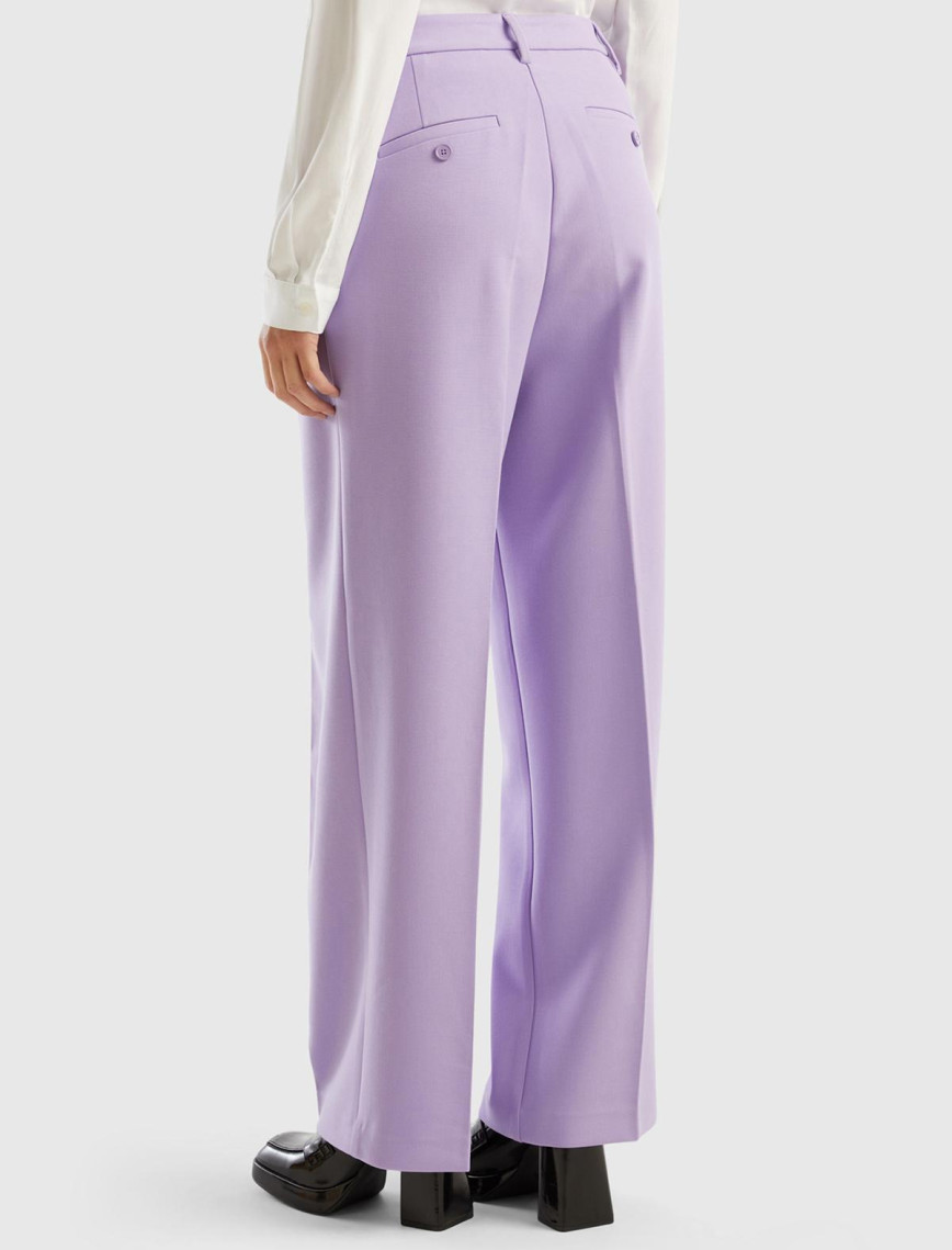 Kadın Lila Poliviskoz Bol Paça Pileli Pantolon