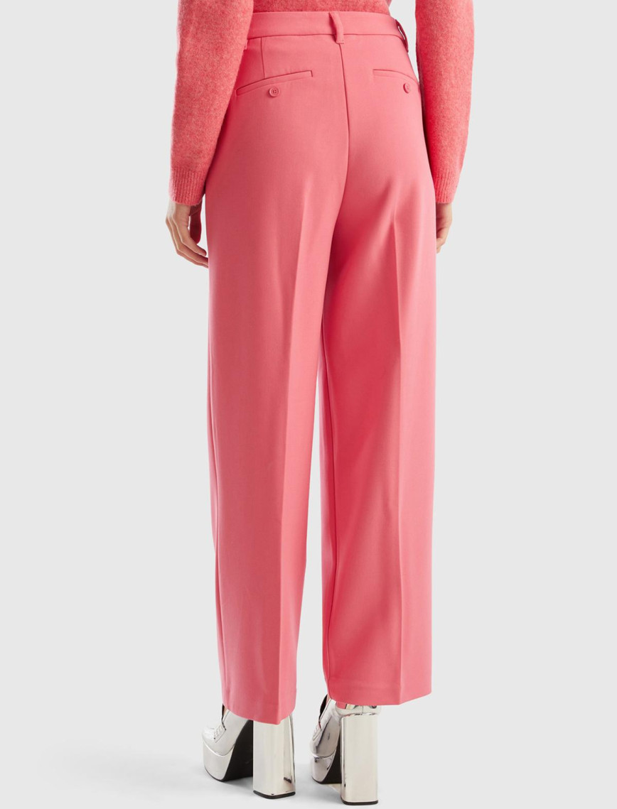 Kadın Gül Kurusu Poliviskoz Bol Paça Pileli Pantolon