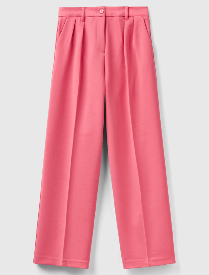 Kadın Gül Kurusu Poliviskoz Bol Paça Pileli Pantolon