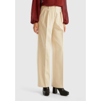 Kadın Bej Poliviskoz Bol Paça Pileli Pantolon