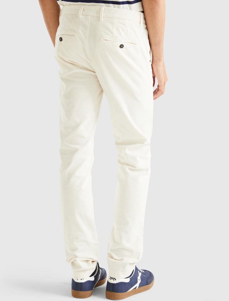 Erkek Krem Esnek Kadife Pantolon