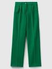 Kadın Yeşil Poliviskoz Bol Paça Pileli Pantolon