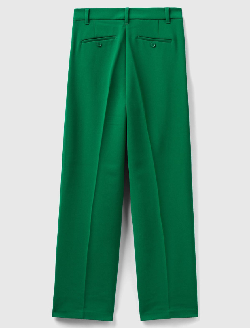 Kadın Yeşil Poliviskoz Bol Paça Pileli Pantolon