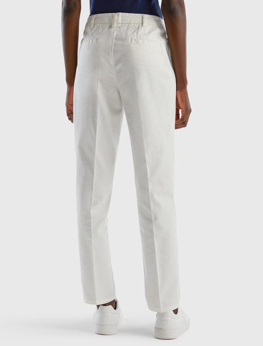 Kadın Beyaz Elastanlı Basic Chino Pantolon