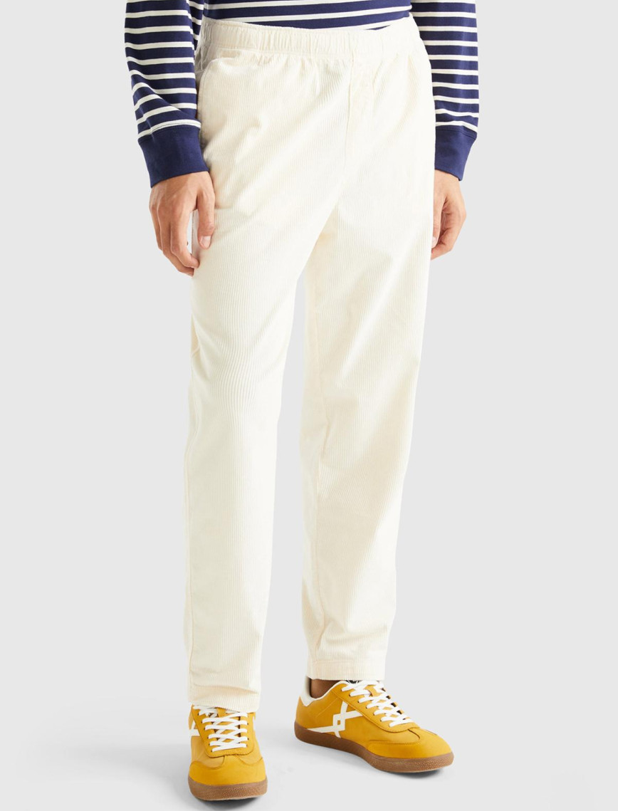 Erkek Beyaz Slim Fit Kadife Chino Pantolon Erkek Beyaz Slim Fit Kadife Chino Pantolon