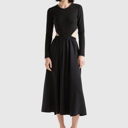 Kadın Siyah Viskoz Karışımlı Beli Açık Elbise Kadın Siyah Viskoz Karışımlı Beli Açık Elbise