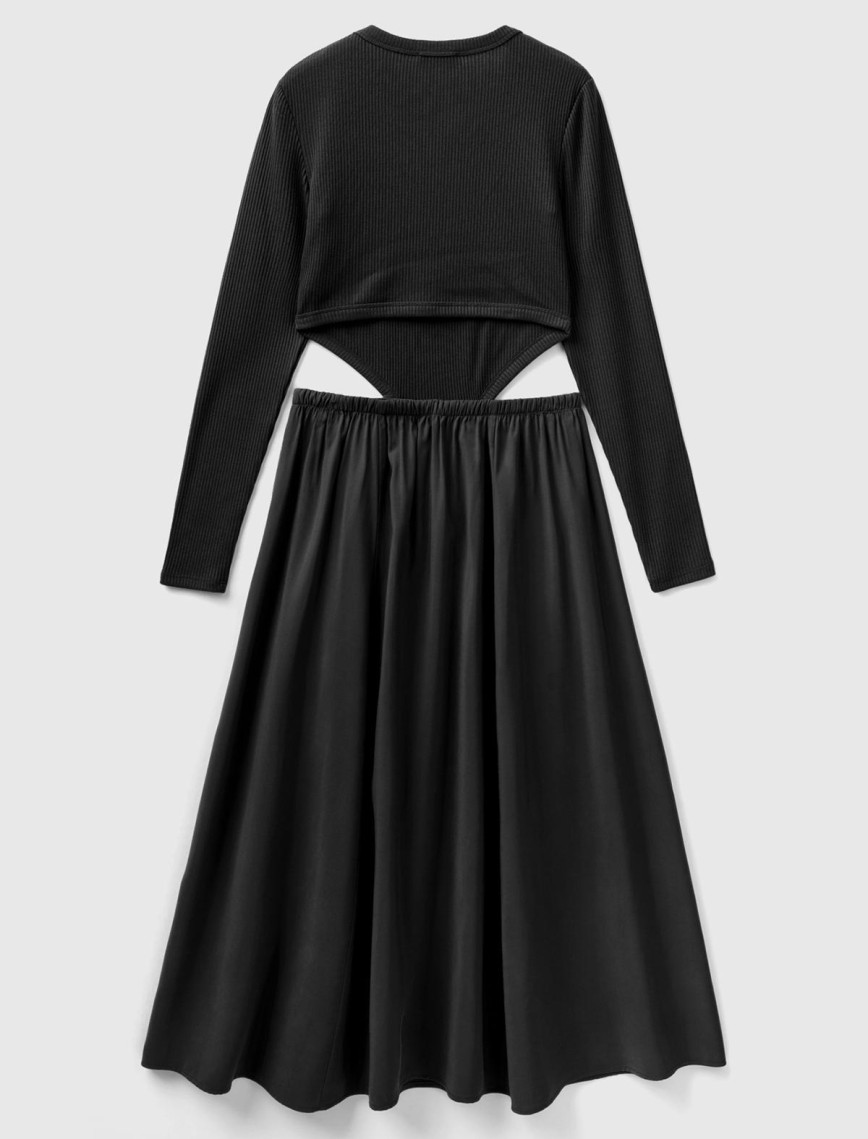 Kadın Siyah Viskoz Karışımlı Beli Açık Elbise Kadın Siyah Viskoz Karışımlı Beli Açık Elbise