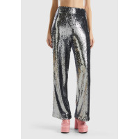 Kadın Gümüş Yandan Fermuarlı  Payetli Regular Fit Pantolon