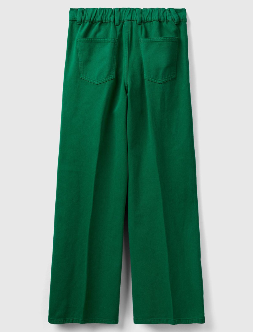 Kadın Yeşil Beli Lastikli Geniş Paça Denim Pantolon Kadın Yeşil Beli Lastikli Geniş Paça Denim Pantolon