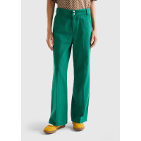 Kadın Yeşil Beli Lastikli Geniş Paça Denim Pantolon Kadın Yeşil Beli Lastikli Geniş Paça Denim Pantolon