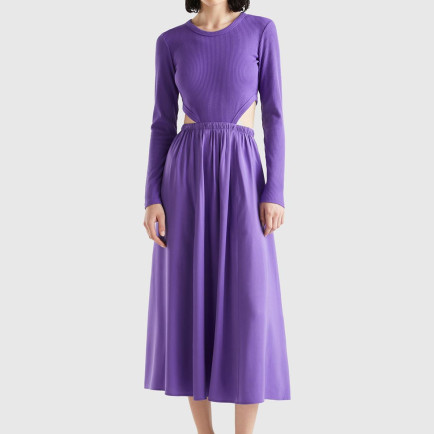 Kadın Mor Viskoz Karışımlı Beli Açık Elbise Kadın Mor Viskoz Karışımlı Beli Açık Elbise