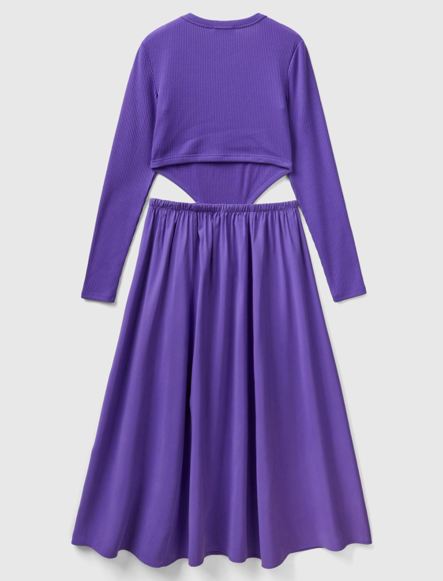 Kadın Mor Viskoz Karışımlı Beli Açık Elbise Kadın Mor Viskoz Karışımlı Beli Açık Elbise