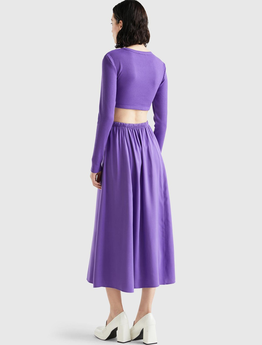 Kadın Mor Viskoz Karışımlı Beli Açık Elbise Kadın Mor Viskoz Karışımlı Beli Açık Elbise