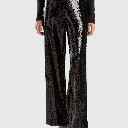 Kadın Siyah Yandan Fermuarlı  Payetli Regular Fit Pantolon