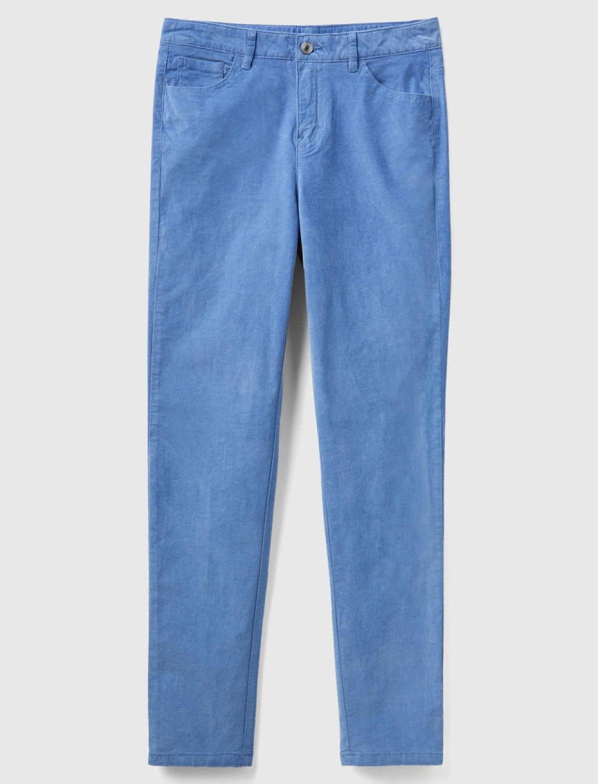 Kadın Havacı Mavi Slim Fit Kadife Pantolon