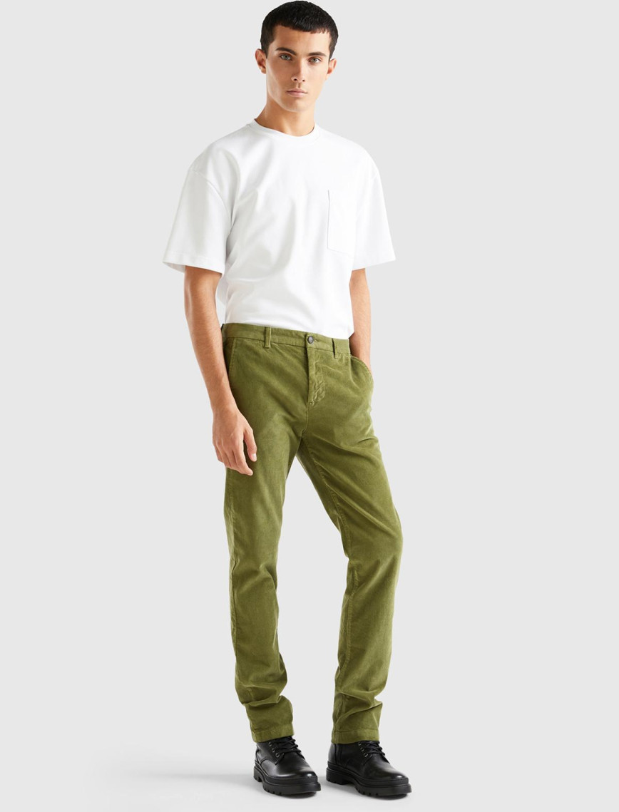 Erkek Zeytin Yeşili Esnek Kadife Pantolon