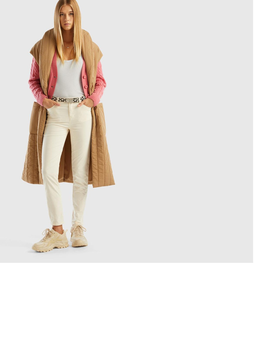 Kadın Krem Slim Fit Kadife Pantolon