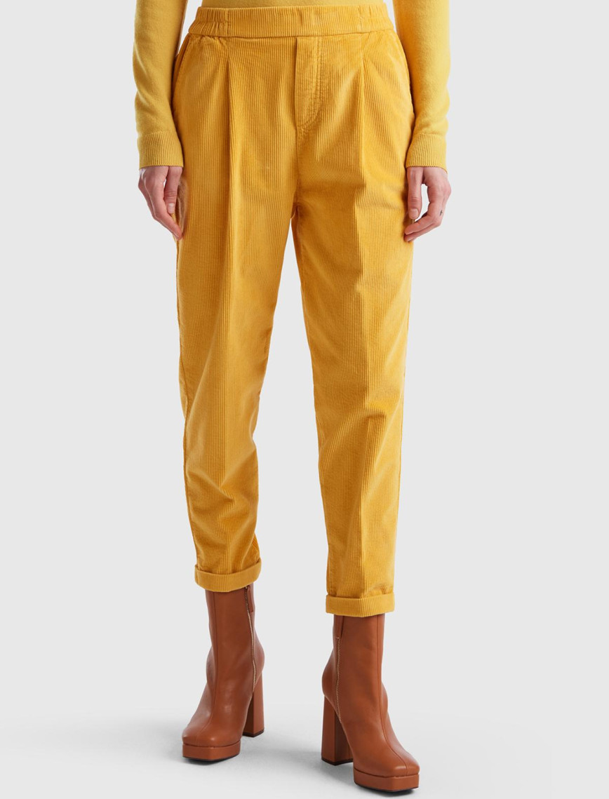 Kadın Kırmızı Beli Lastikli Kadife Pantolon