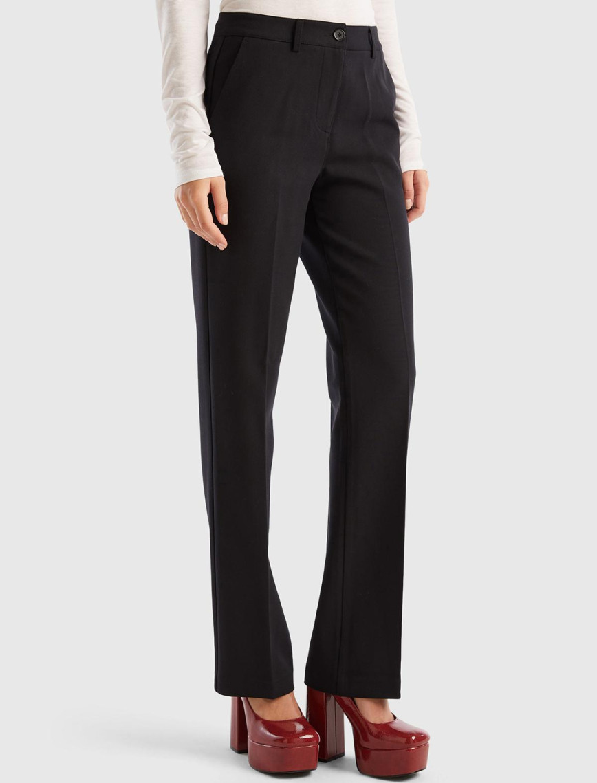 Kadın Siyah Poliviskoz Regular Fit Pantolon Kadın Siyah Poliviskoz Regular Fit Pantolon