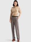 Kadın Antrasit Melanj Poliviskoz Yumuşak Dokulu Regular Fit Pantolon