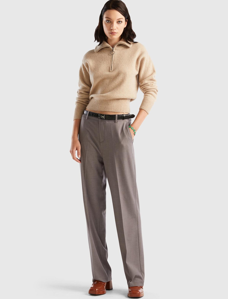 Kadın Antrasit Melanj Poliviskoz Yumuşak Dokulu Regular Fit Pantolon