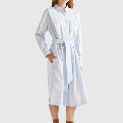 Kadın Soluk Mavi %100 Koton Gömlek Yaka Uzun Kollu Popline Elbise Kadın Soluk Mavi %100 Koton Gömlek Yaka Uzun Kollu Popline Elbise