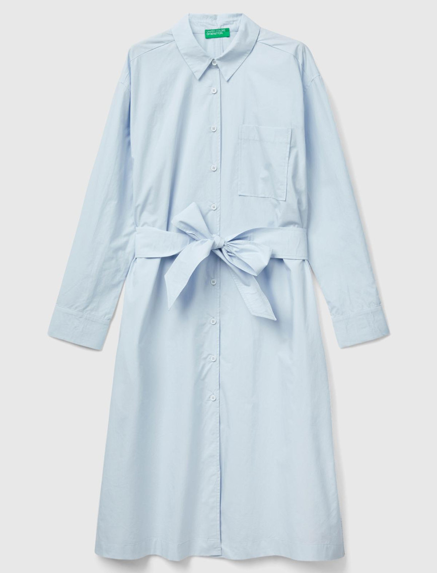 Kadın Soluk Mavi %100 Koton Gömlek Yaka Uzun Kollu Popline Elbise Kadın Soluk Mavi %100 Koton Gömlek Yaka Uzun Kollu Popline Elbise