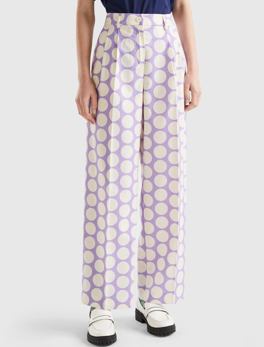 Kadın Yeşil Poliviskoz  Puantiyeli Geniş Paça Pantolon