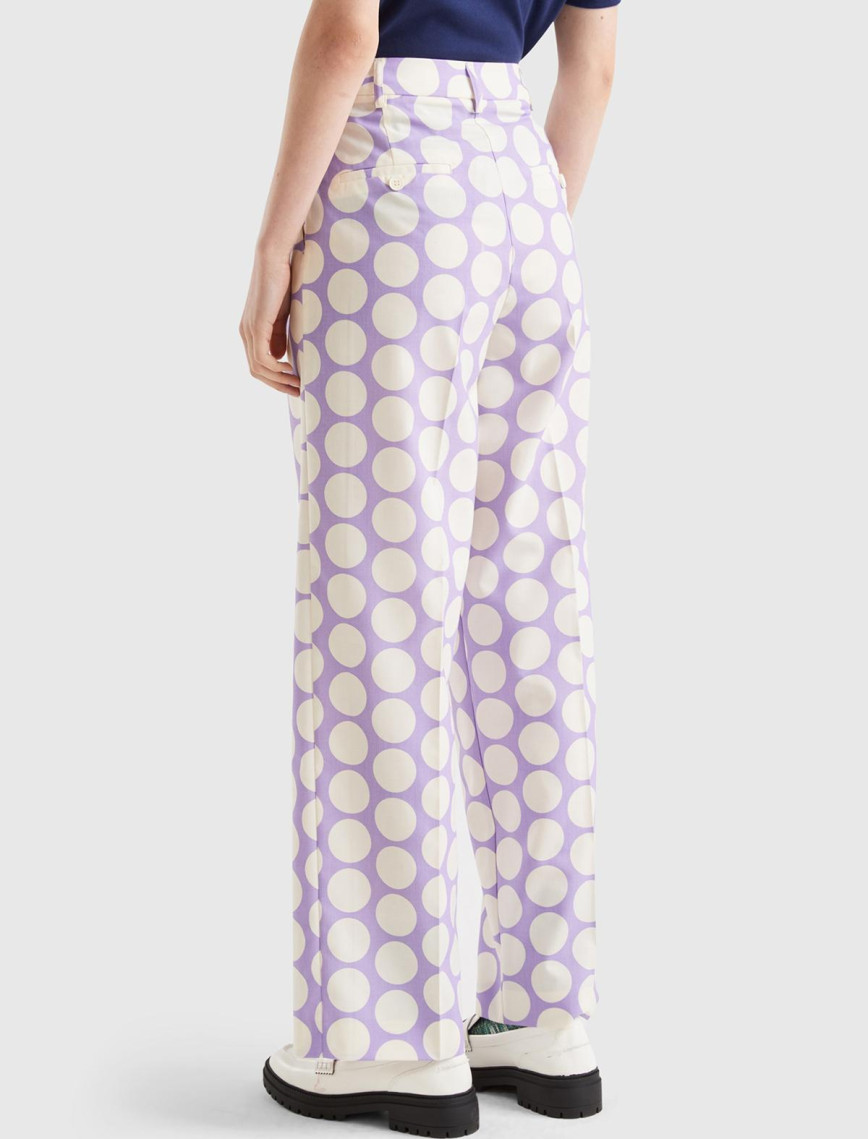 Kadın Lila Poliviskoz  Puantiyeli Geniş Paça Pantolon