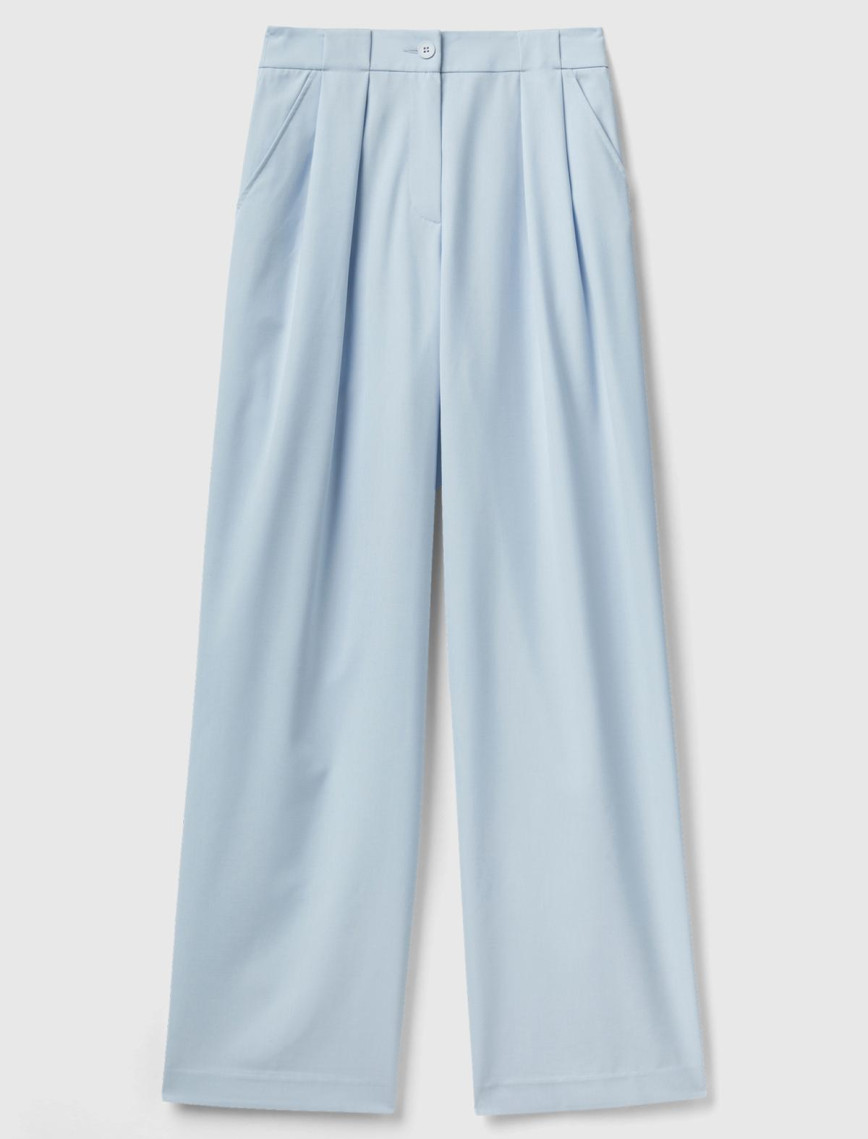 Kadın Soluk Mavi Poliviskoz Yüksek Bel Rahat Kalıp Pantolon Kadın Soluk Mavi Poliviskoz Yüksek Bel Rahat Kalıp Pantolon