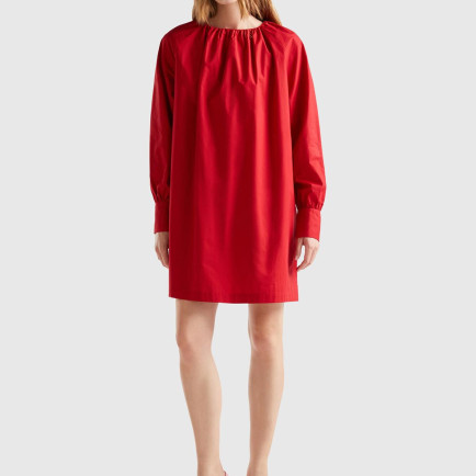 Kadın Kırmızı %100 Koton Raglan Uzun Kollu Midi Boy Elbise Kadın Kırmızı %100 Koton Raglan Uzun Kollu Midi Boy Elbise