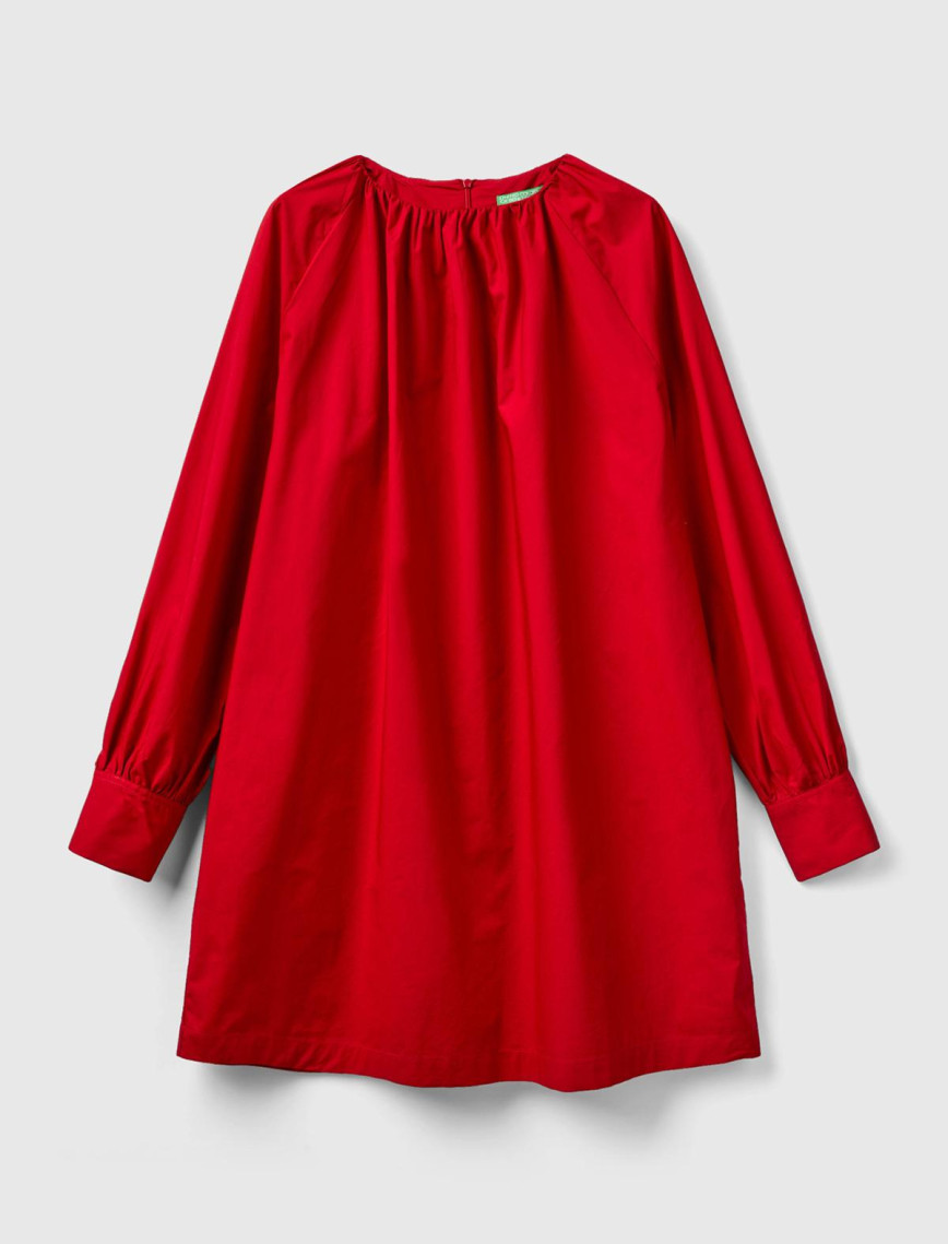 Kadın Kırmızı %100 Koton Raglan Uzun Kollu Midi Boy Elbise Kadın Kırmızı %100 Koton Raglan Uzun Kollu Midi Boy Elbise