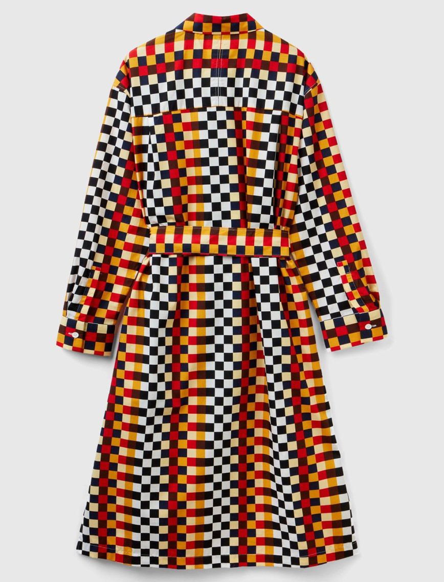 Kadın Renkli Renkli Dama Desenli Gömlek Yaka Poplin Elbise Kadın Renkli Renkli Dama Desenli Gömlek Yaka Poplin Elbise