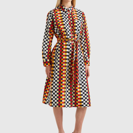 Kadın Renkli Renkli Dama Desenli Gömlek Yaka Poplin Elbise Kadın Renkli Renkli Dama Desenli Gömlek Yaka Poplin Elbise