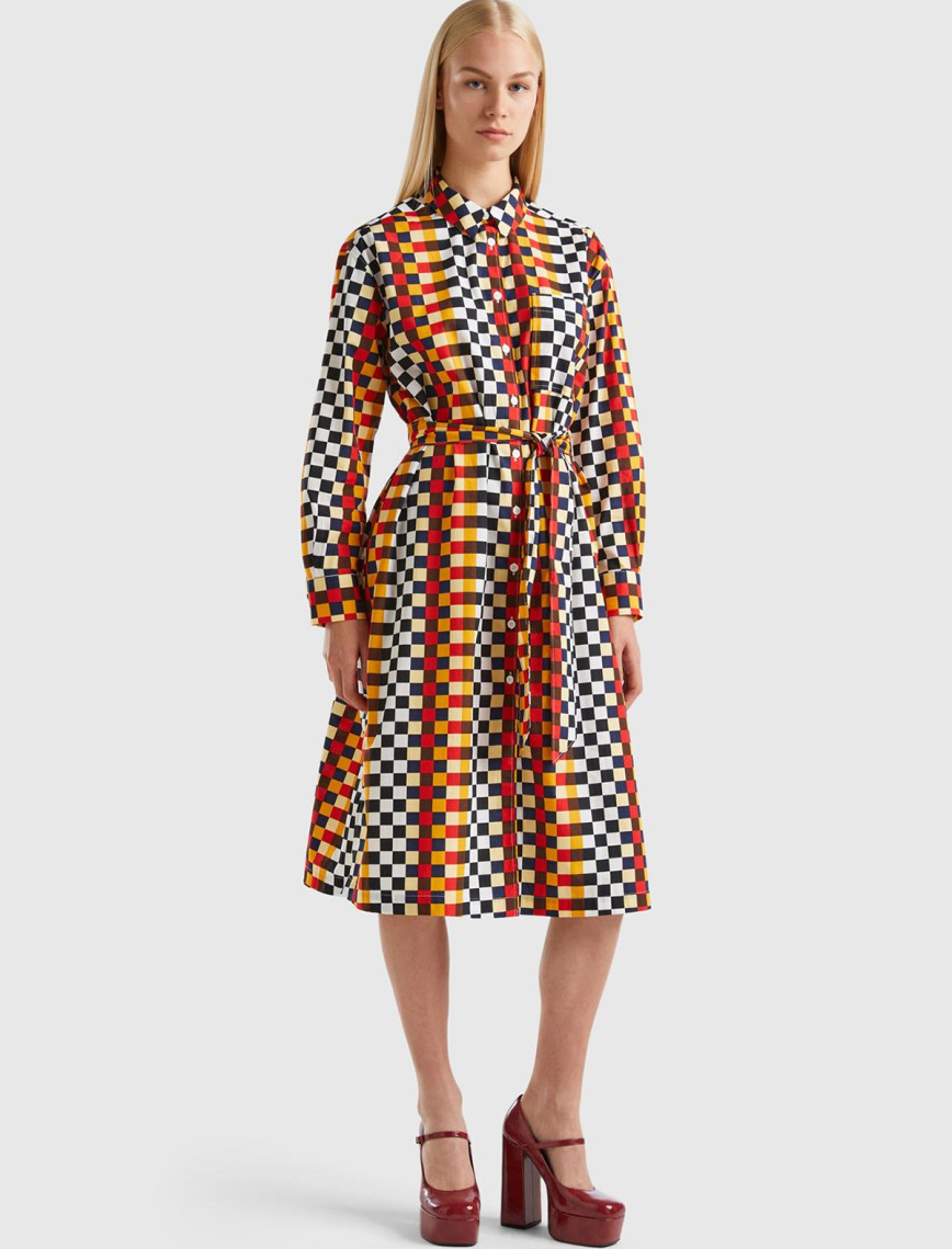 Kadın Buz Mavisi Renkli Dama Desenli Gömlek Yaka Poplin Elbise Kadın Buz Mavisi Renkli Dama Desenli Gömlek Yaka Poplin Elbise