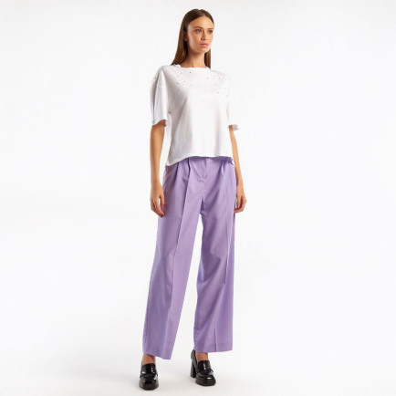 Kadın Lila Poliviskoz Geniş Paça Pantolon