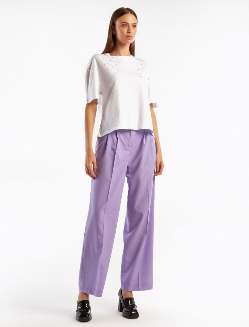 Kadın Lila Poliviskoz Geniş Paça Pantolon