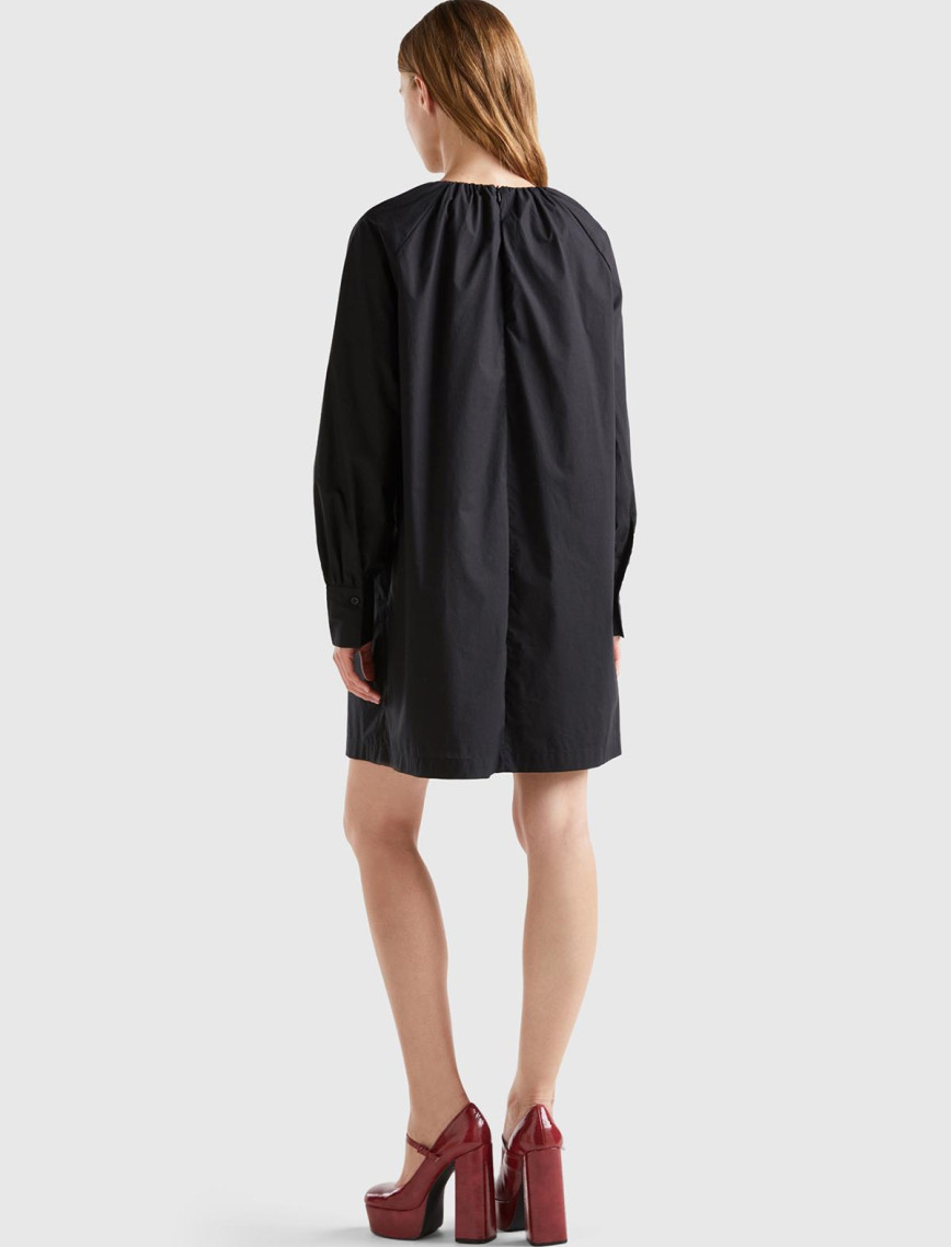 Kadın Siyah %100 Koton Raglan Uzun Kollu Midi Boy Elbise Kadın Siyah %100 Koton Raglan Uzun Kollu Midi Boy Elbise