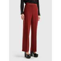 Kadın Bordo Geniş Paça Yüksel Bel Saten Detaylı Pantolon