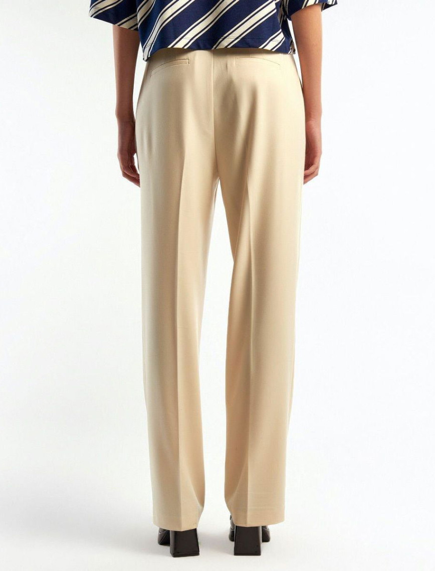 Kadın Sütlü Kahve Poliviskoz Yumuşak Dokulu Regular Fit Pantolon